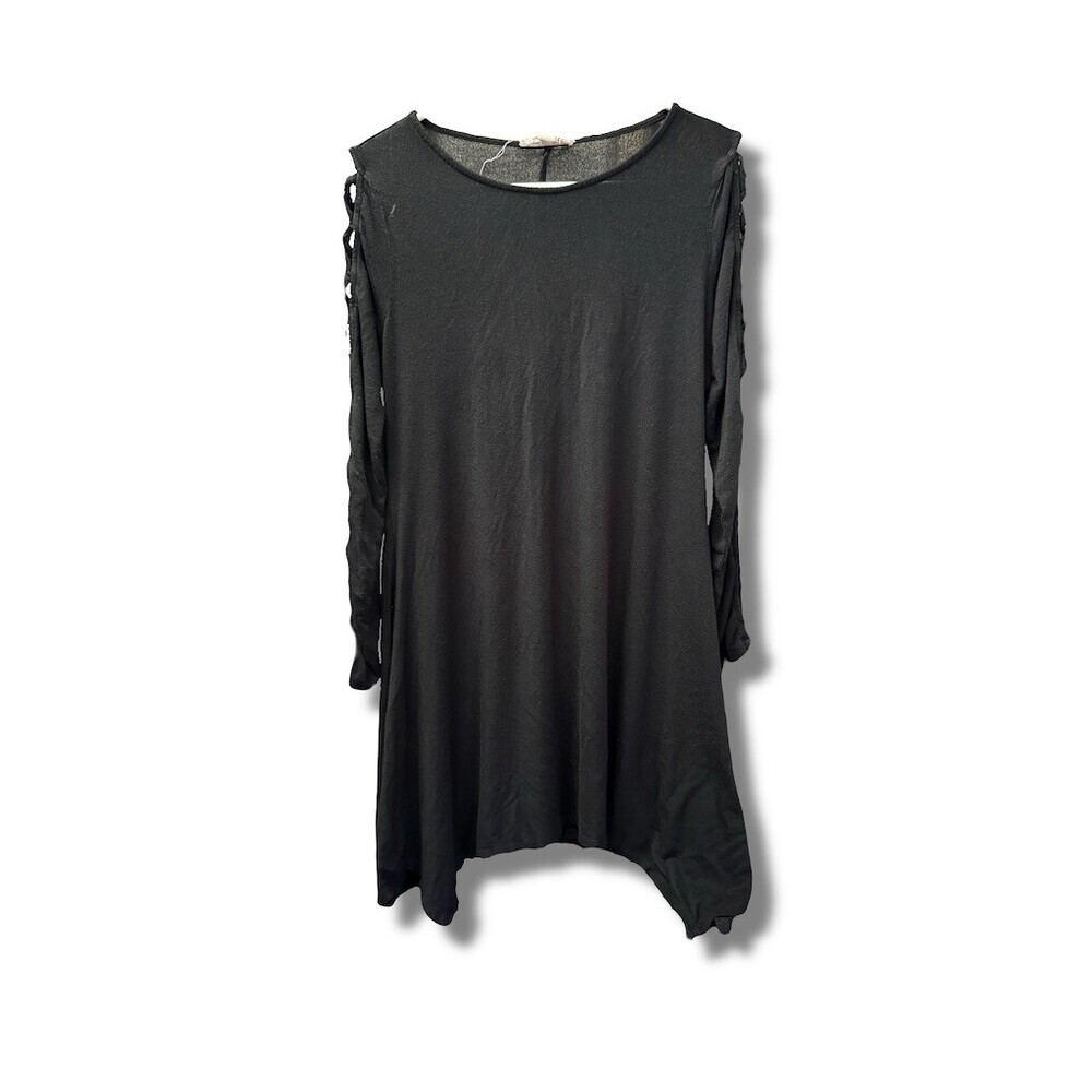 COVERSTITCH Dress Womens Size S Black Tunic Swing Long Sleeve Lace-Up